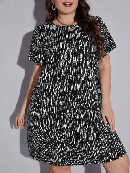 

plus allover print tunic dress r74v#, Black