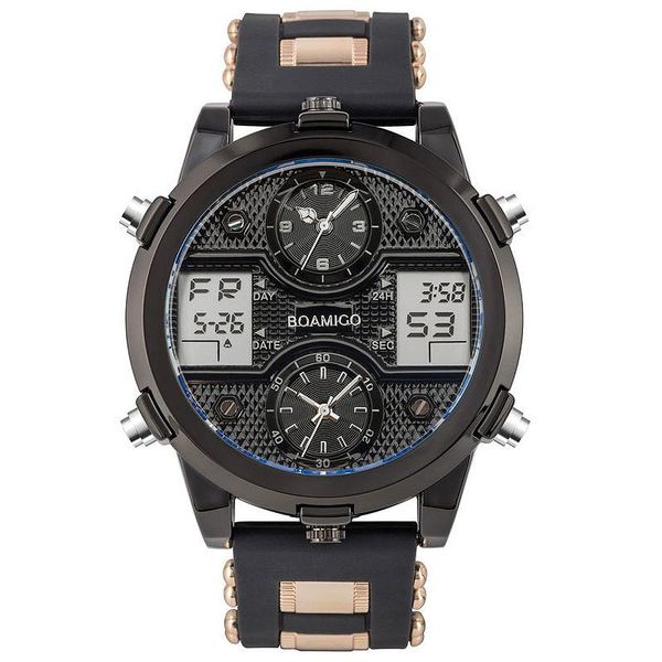 

wristwatches boamigo mens watches men sports men's quartz led digital 3 clock male wrist watch, Slivery;brown