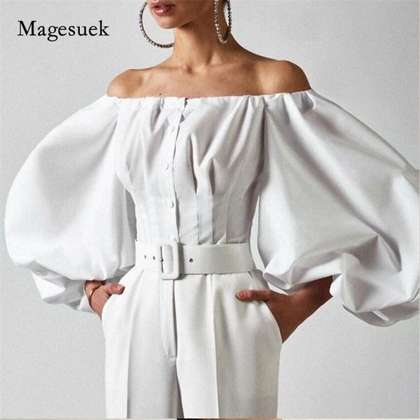 

off shoulder casual blouses fashion lantern sleeve white blouse women party cotton plus size shirt blusas 13140 210512