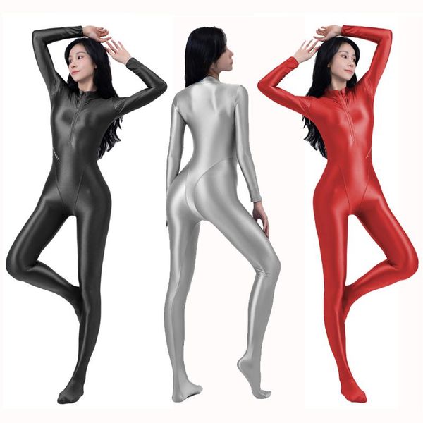 

one-piece suits one piece swimsuit front zipper long sleeve body shiny tights silky sports bodysuit wetsuit plus size bathing
