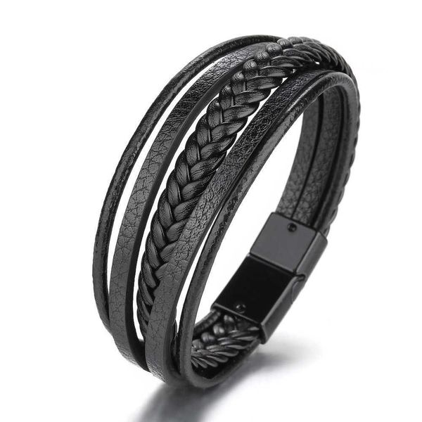 Charm Homme Cuir Véritable Multi Tissé Réglable Noir Ou Marron Bracciale Pour Les Hommes bracciali incrociati da donna