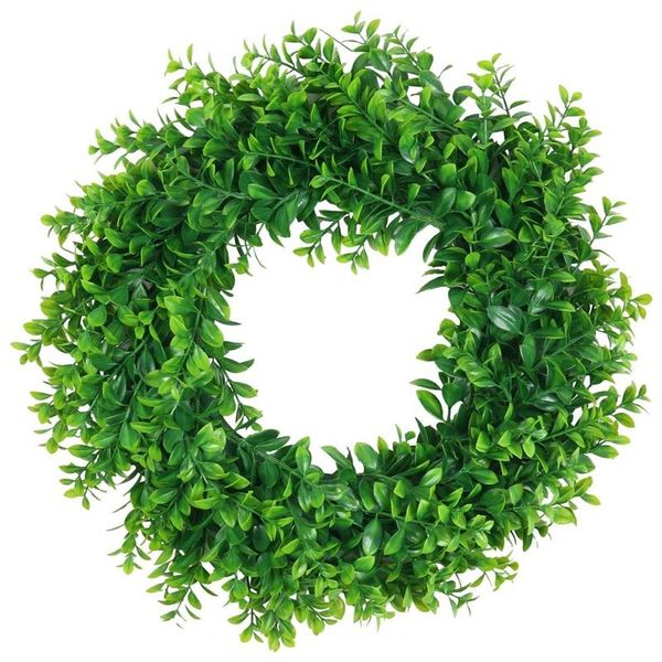

artificial green leaves wreath 17.7inch boxwood farmhouse greenery for front door hanging wall window decor decorative flowers & wreaths
