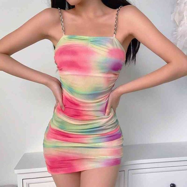 

women's knits & tees chain strap patchwork short mini dress women clubwear lady tie dyeing print bodycon slim summer beach pa, White