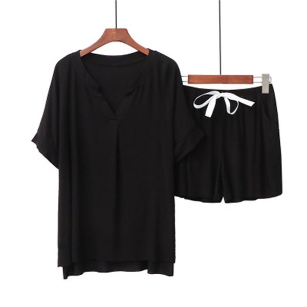 

women's sleepwear summer pajama women modal cotton sleepwear short femme pyjamas short sleeve shorts pijama set loose v-neck ladies nig, Black;red