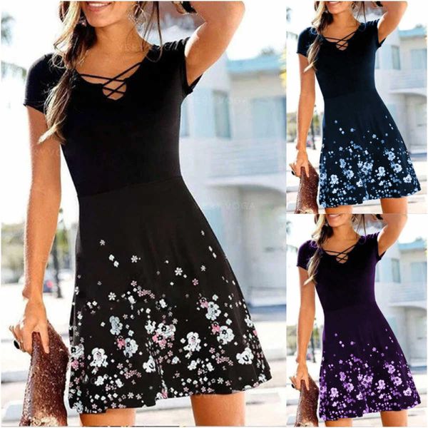 

black 2021 positioning printing v-neck slim women's short sleeve drs