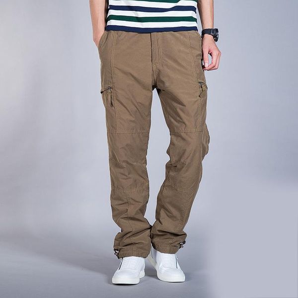 

men cargo pants pocket zipper outdoor tactical simple joggers trousers autumn straight loose men's, Black