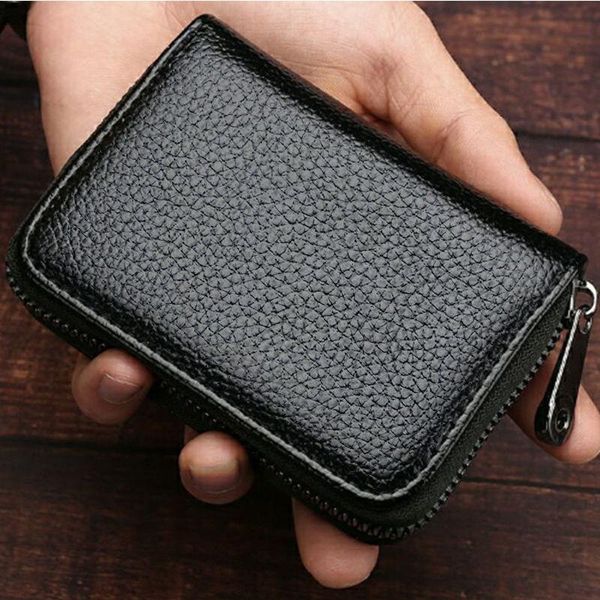 

card holders wallet men's multifunctional leather bag women's zipper id purse carteira masculina, Brown;gray