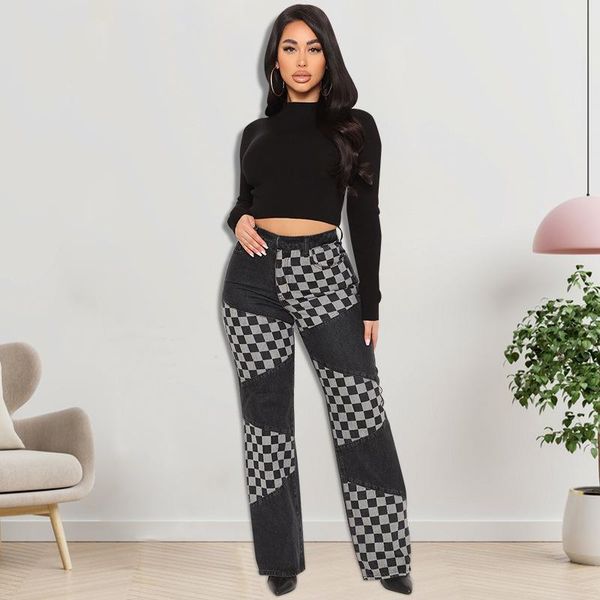 

women's jeans 2021 arrival fashion design spring autumn patchwork straight casual, Blue