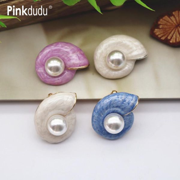

pins, brooches pinkdudu simple cute retro enamel little snail with pearl summer ocean conch pins elegant accessories for women pd044, Gray