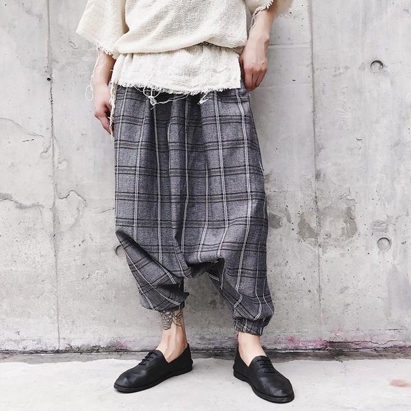 

men's pants 2021 clothing hair stylist gd fashion lattice fall crotch slacks casual costumes, Black