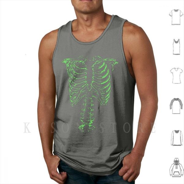 

green ribcage tank vest 100% cotton skeleton horror skull spinal tap nigel tuffnel goes to 11, White;black