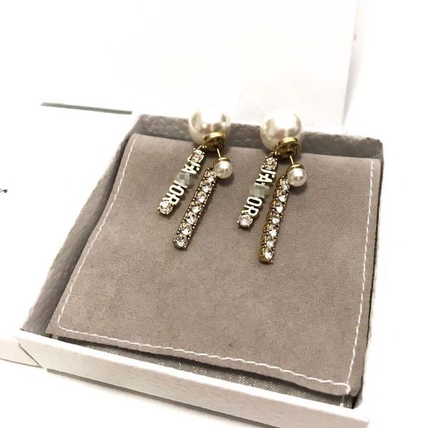 

designer jewelry letter diamond studded pearl female personality light luxury brass 2021 new fashion earrings gift, Golden