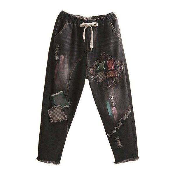 

women's pants & capris black casual hip hop jeans femme couple loose womens funny jean korean style fashion harajuku high street trendy, Black;white