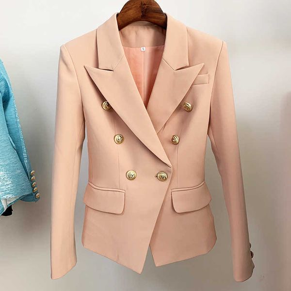 

high street est designer jacket women's classic double breasted lion buttons slim fitting blazer nude 210930, White;black