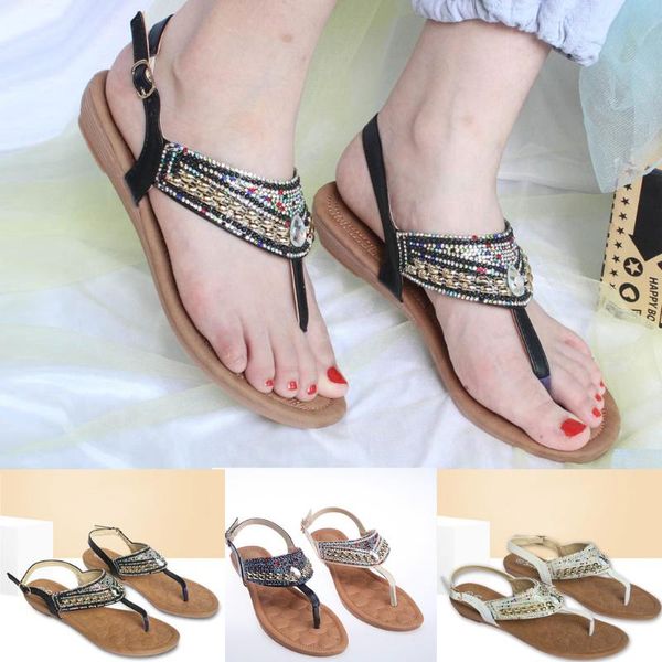 

sandals shoes woman vintage breathable buckle ladies casual bohemian flip flops slippers zapatos de mujer 1.1, Black