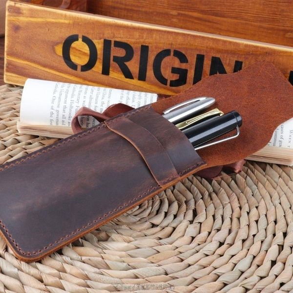 

leather pen holder brown fountain pouch pencil handmade ballpoint protective sleeve cover o09 20 dropship bags