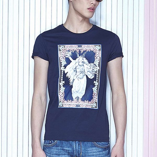 

t-shirt g-tide men's summer personality figure printing cotton korean slim trend short sleeve t-shirt, White;black