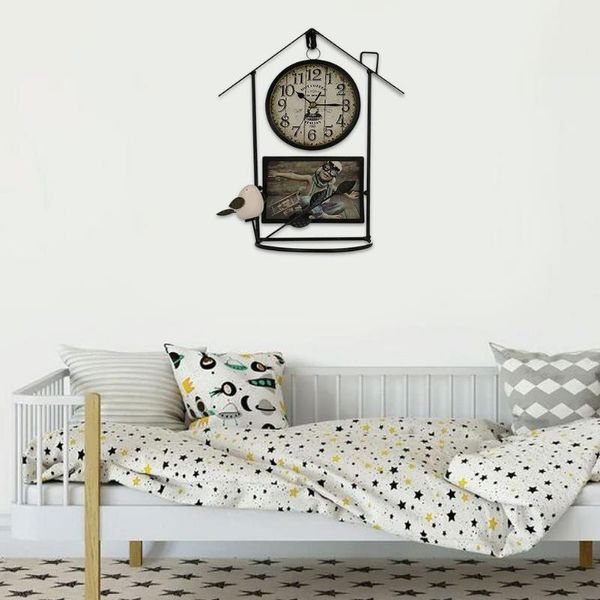 

wall clocks retro bird po frame clock mounted cage iving room bedroom hanging ornaments birthday gift