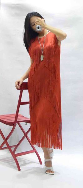 

dress fashion miyake fold solid sleeveless tassel split hem, Black;gray