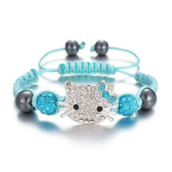 

charm bracelets lovely kids bracelet cat rhinestone round crystal bead multi-color string braiding diy children jewelry, Golden;silver
