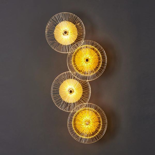 

wall lamp fss modern round light luxury golden glass led living room sofa tv background bedroom