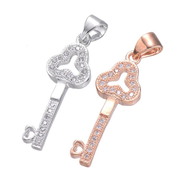 

valentine's day gift micro pave key pendant for diy necklace making 6pcs/bag, Silver