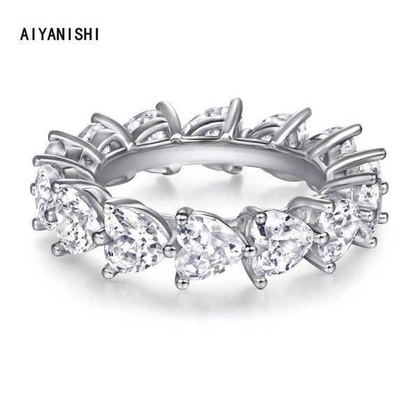 

cluster rings aiyanishi 925 sterling silver heart cut full eternity ring for women sona simulated diamond engagement wedding band gifts, Golden;silver