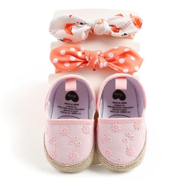 

first walkers baby girls non-slip soft soled toddler shoes + sweet hair accessorie fashion floral shoe cotton fabric crib