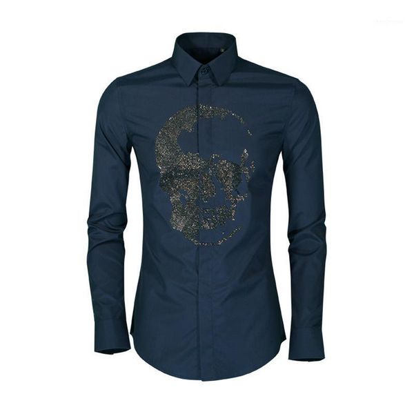 

luxury beading shirt man casual slim long sleeve chemise homme cotton business male dress shirts men's, White;black