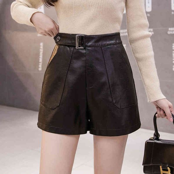 

lucyever pu leather motorcycle shorts womens autumn winter high waist slim short pants women korean black shorts 210521, White;black