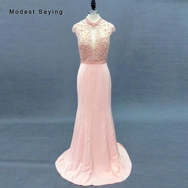 

party dresses real po pink mermaid high collar beaded evening 2021 with rhinestone backless formal engagement prom gowns, White;black
