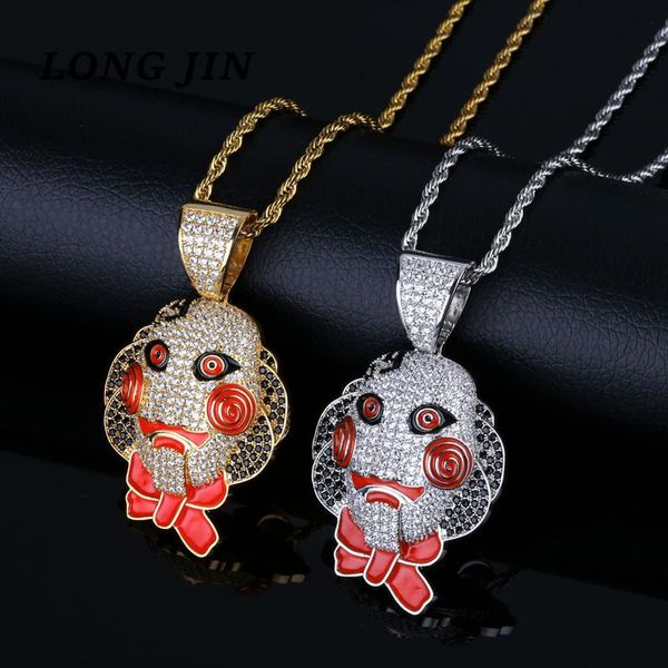 

pendant necklaces grimace chainsaw jigsaw mask doll holiday gift full zircon tide brand personality hip hop necklace jewelry, Silver