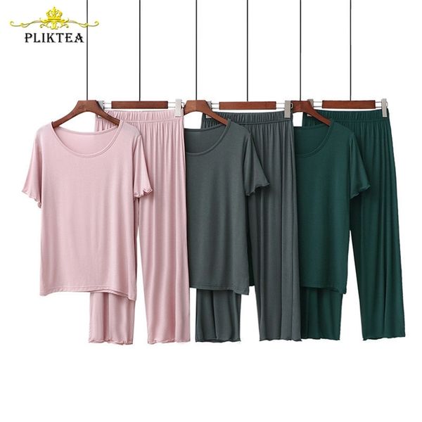 Grandi dimensioni sciolto morbido modale autunno vestiti per la casa per le donne 2 pezzi set plus size homewear femminile pigiama set signore pigiameria 210330