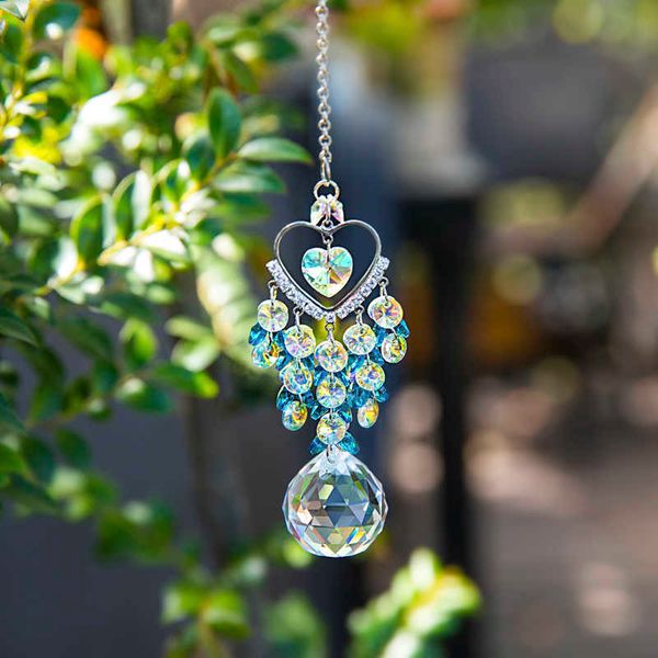 HD Cute Bling в форме сердца Crystal Suncatcher Lucky Hanging Interior Ornament Кулон Rainbow Car Roor View View Charms Decor Q0811