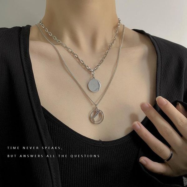 

chains circle necklaces woman layered jewelry women necklace chain pendant lovers silver color vintage european stainless naszyjnik