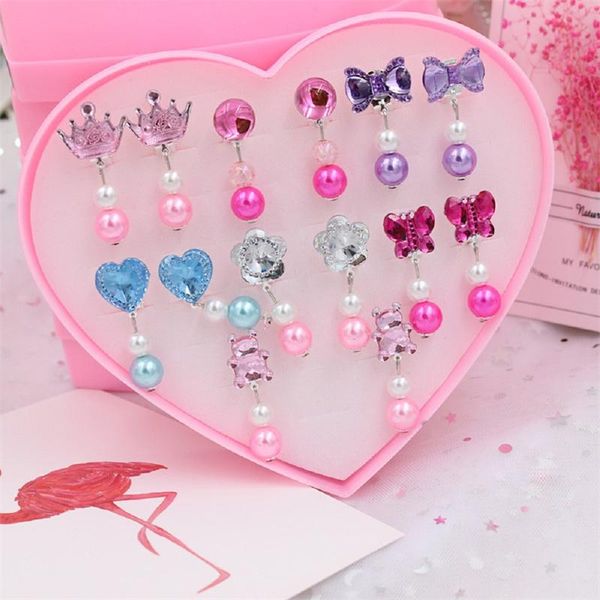 Grußkarten 7 Paar Kinder Kawaii Perlen Ohrclips an Ohrringen Mädchen Prinzessin Cosplay Acryl Dekorationen Partybevorzugungen Schmuck Weihnachtsgeschenke