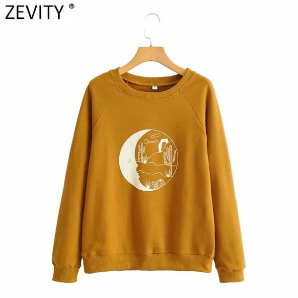 

zevity women fashion long sleeve front print casual sweatshirts female basic o neck knitted hoodies chic pullover h512 210419, Black