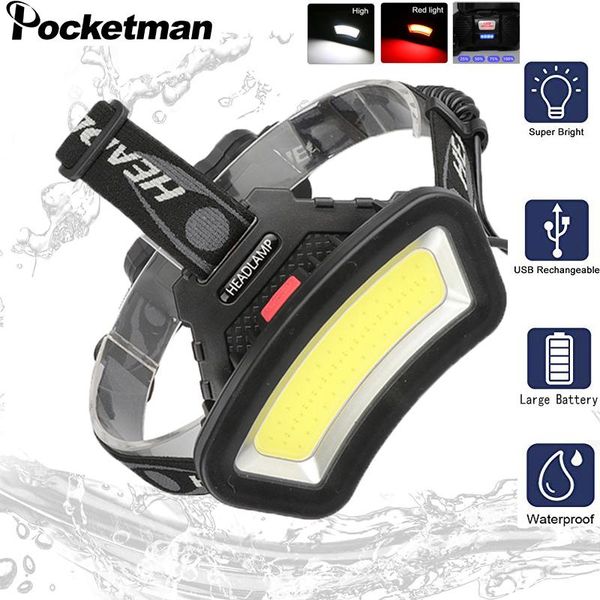 

headlamps 8000lm cob powerful led headlight by 18650 battery head lamp usb rechargeableheadlight waterproof camping lantern fishing light