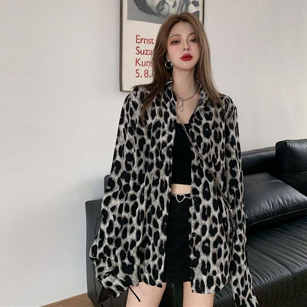 

women's blouses & shirts design niche high street shirt hong kong style leopard print long-sleeved blouse women spring 2021 retro mid-l, White