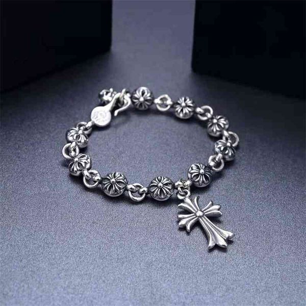 

75%off outlet onlines925 croquet trend hip hop cross ball bracelet silver couple
