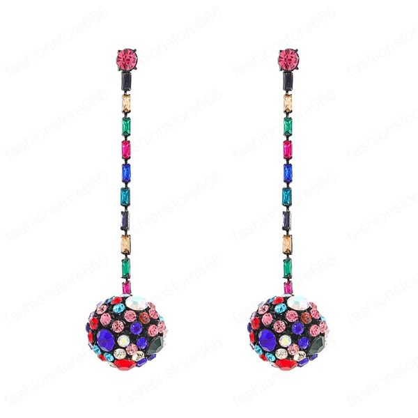 

shiny ball za earrings for women fashion multicolor bright metal rhinestone long dangle earrings jewelry, Silver