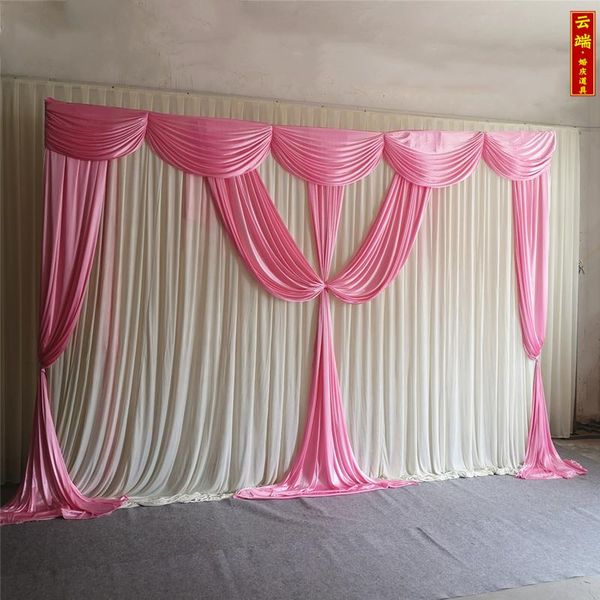 

white and pink wedding backdrop curtain with swag for stage background ice silk drapes panels event party decoration
