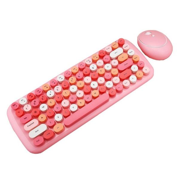 

keyboard mouse combos wireless mini 2.4g round punk cute candy colors blue and optical set for computer home office use