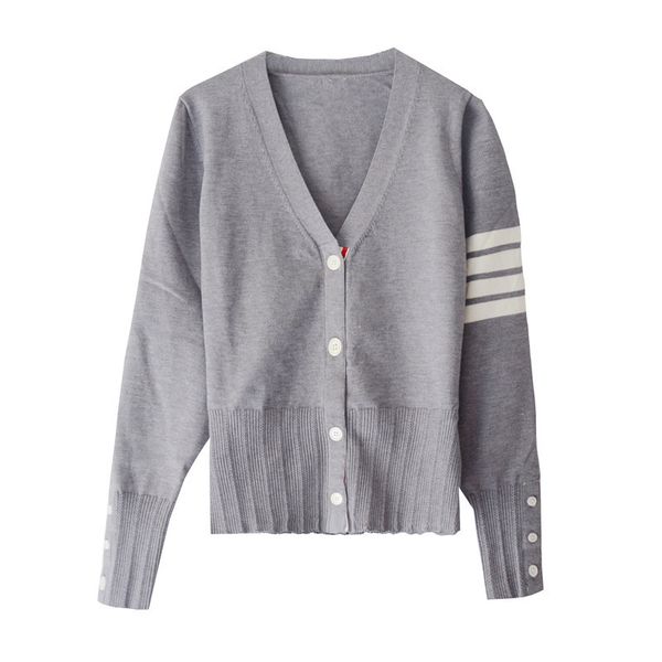 

70% off autumn and winter 2021 new tb four bar single breasted v-neck long sleeve versatile sweater cardigan coat, White;black