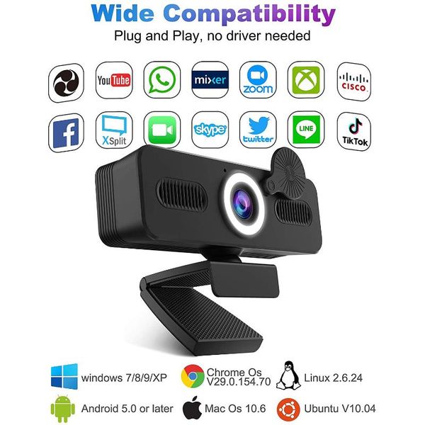 

webcams 4kconference live broadcast usb camera 1080p30 frame network hd computer drive beauty fill light webcam for