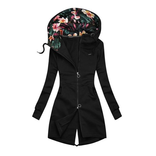 

women's hoodies & sweatshirts autumn winter long hoodie ladies slim coat jacket fashion casual hooded sweatshirt spring zipper female, Black