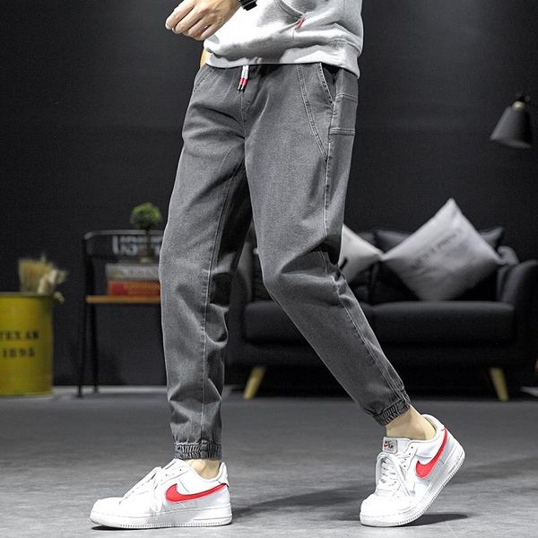 

youth men's fashion hip hop clothing harem pants loose 9 cropped jeans, Blue