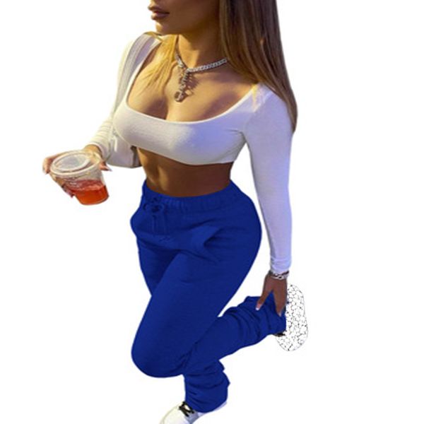 

kobieta spodnie women autumn winter thicken drawstring sweatpants woman casual black stacked pants pantalones mujer cintura alta 210414, Black;white