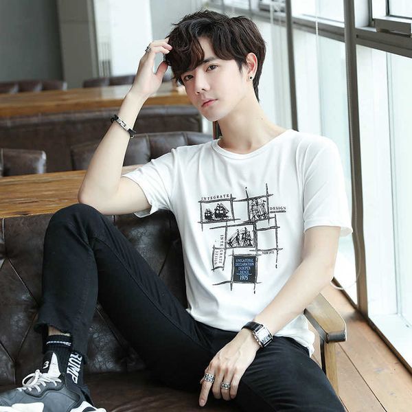 

men's t-shirts printing t brand short sleeve crew neck tshirt men slim fit spring summer streetwear tee shirt homme cotton fc27, White;black