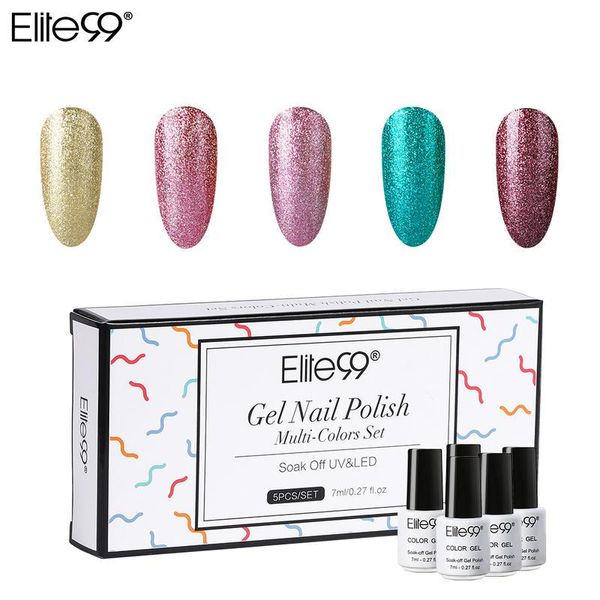 

nail art kits elite99 5pcs platinum glitter gel polish set with gift box soak off 7ml shimmer uv lacquer hybrid varnish manicure